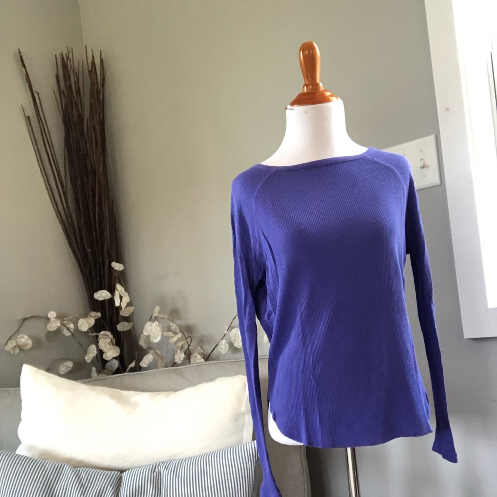 RL purple waffle knit long sleeve shirt.